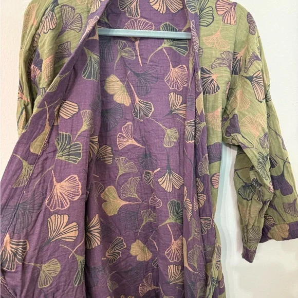 Green and Purple Cotton Gauze Kimono Robe - Picture 5 of 5
